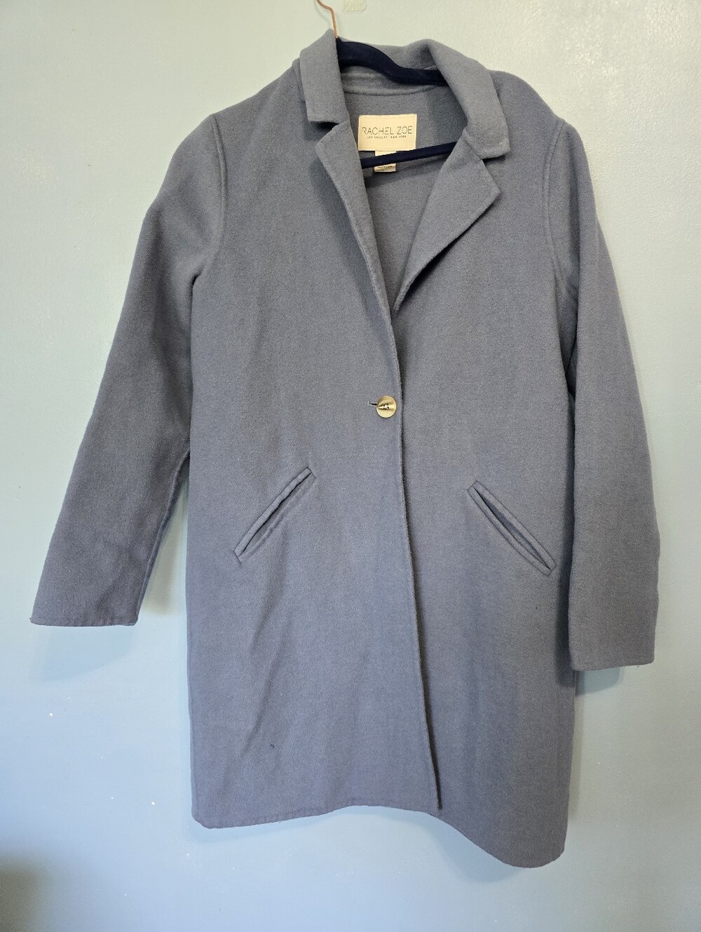 Rachel Zoe Gray Wool Blend Blue Coat Women's M